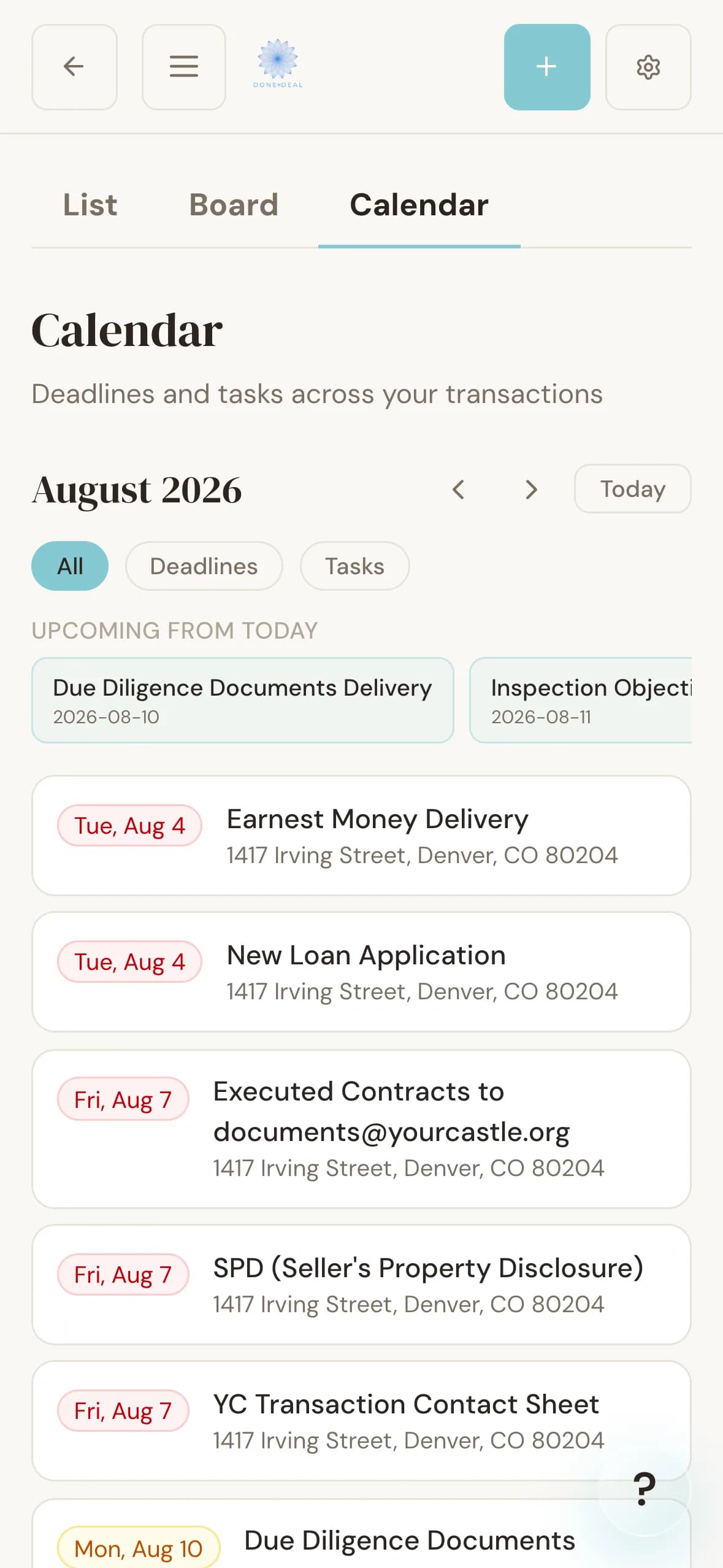 Done-Deal deadline calendar on a phone