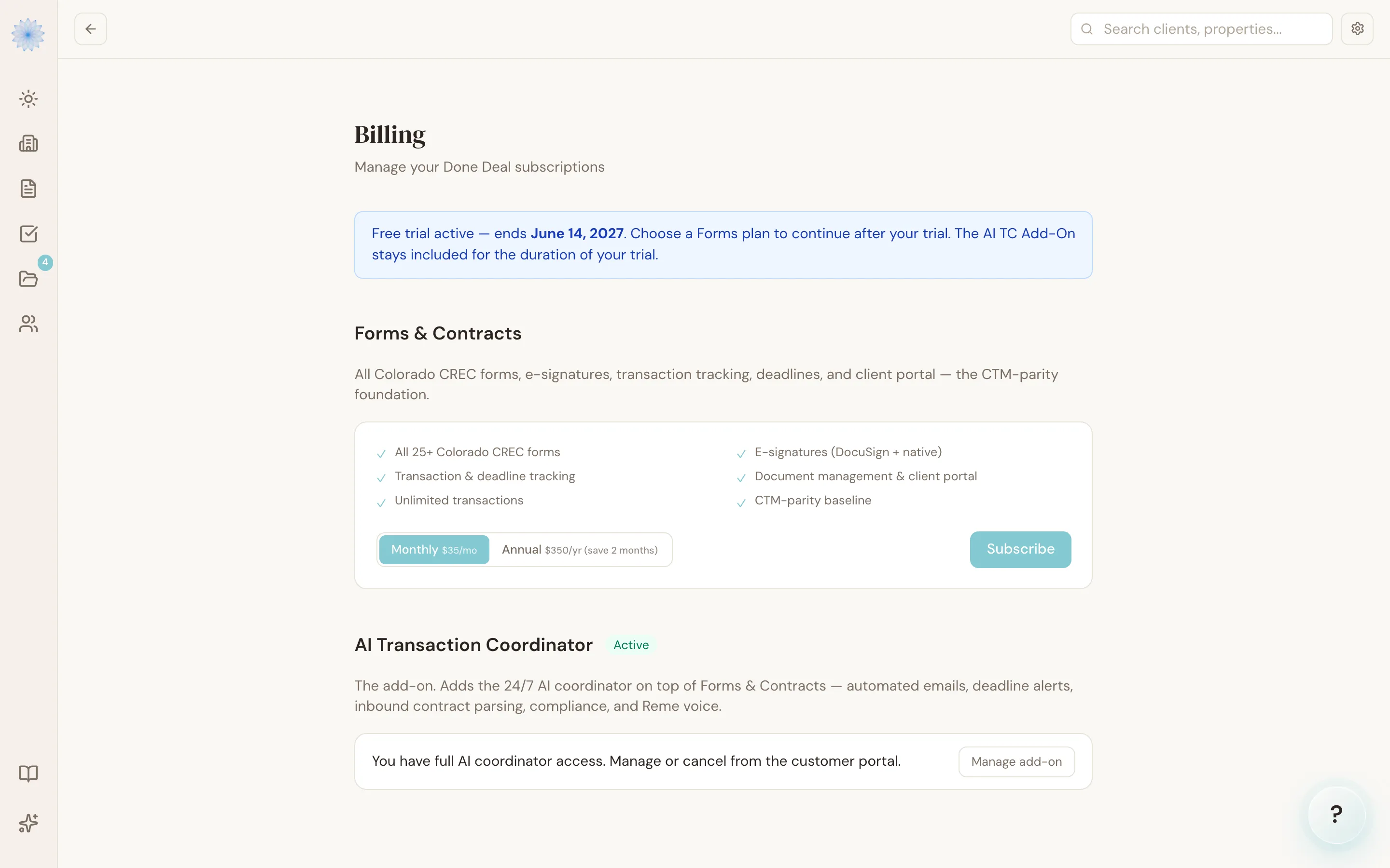 The Billing page
