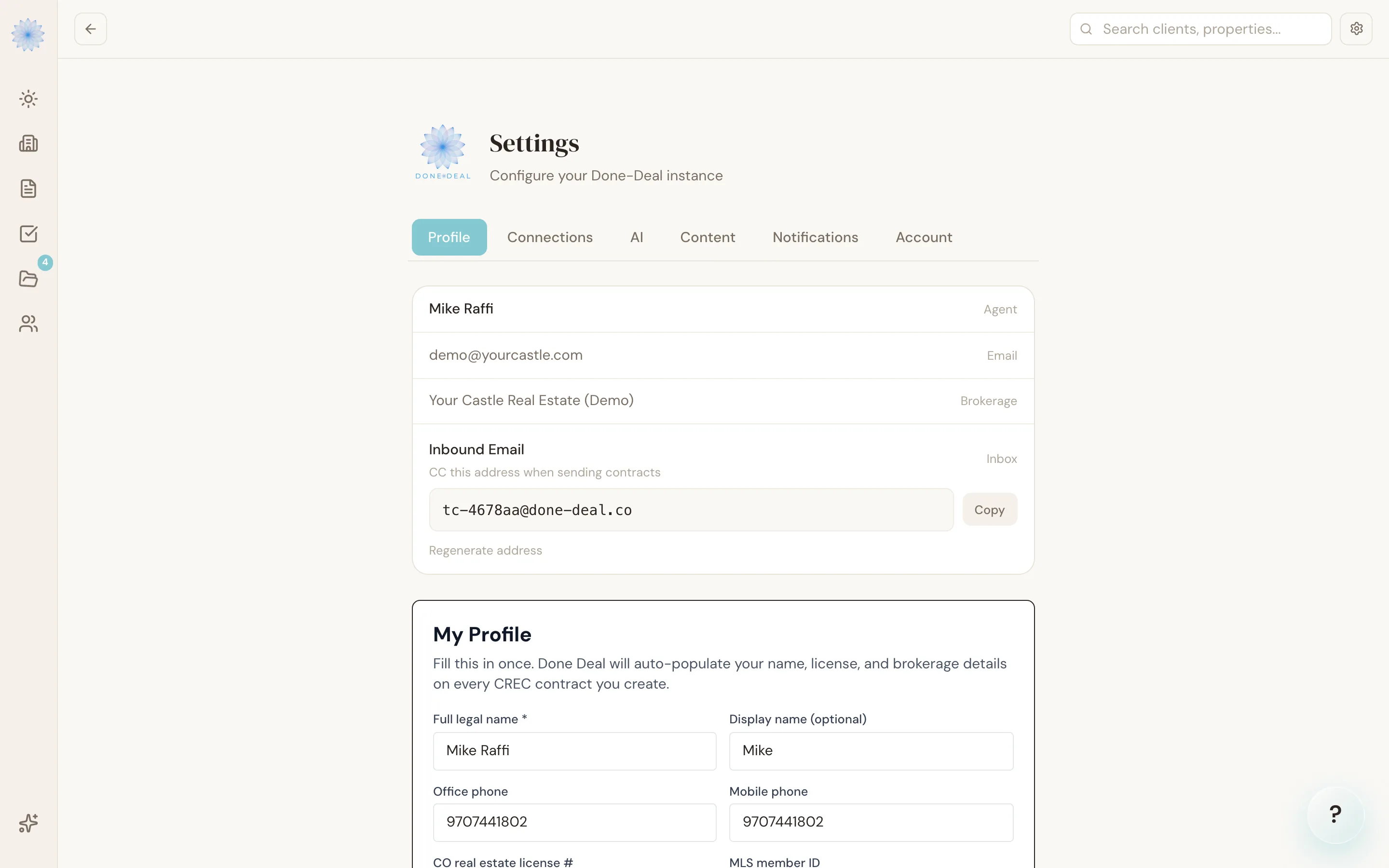 The account Settings page