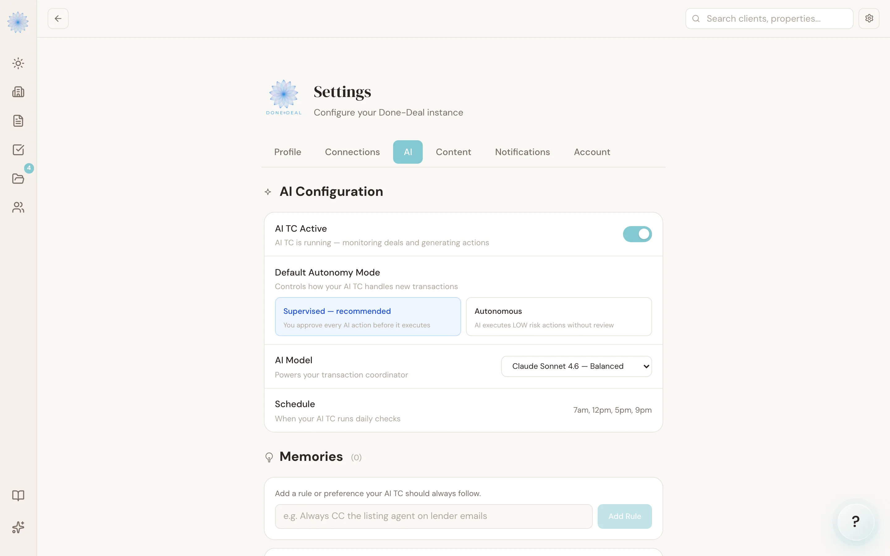 The AI Config section in Settings, showing the Supervised vs. Autonomous segmented control