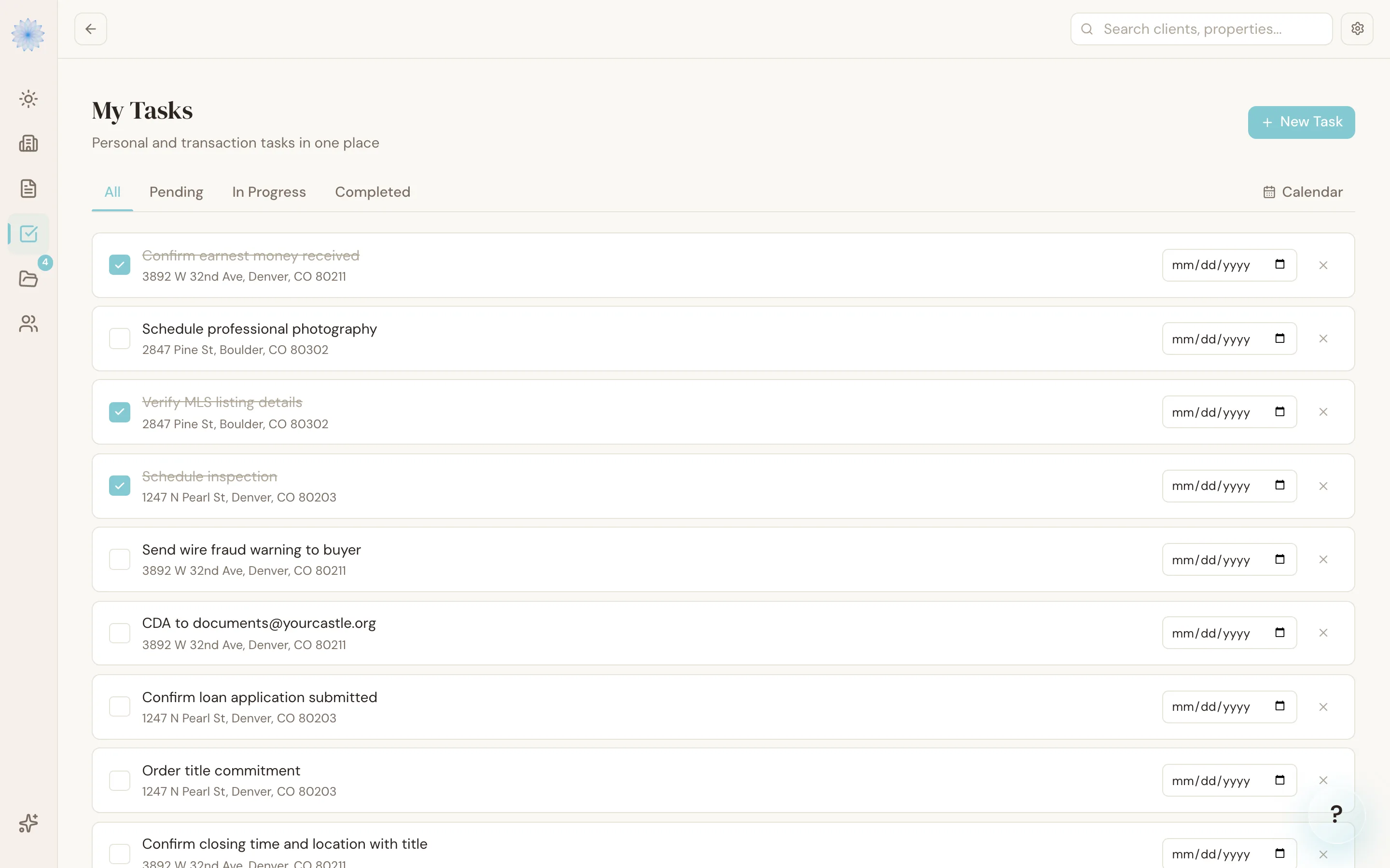 The Tasks page
