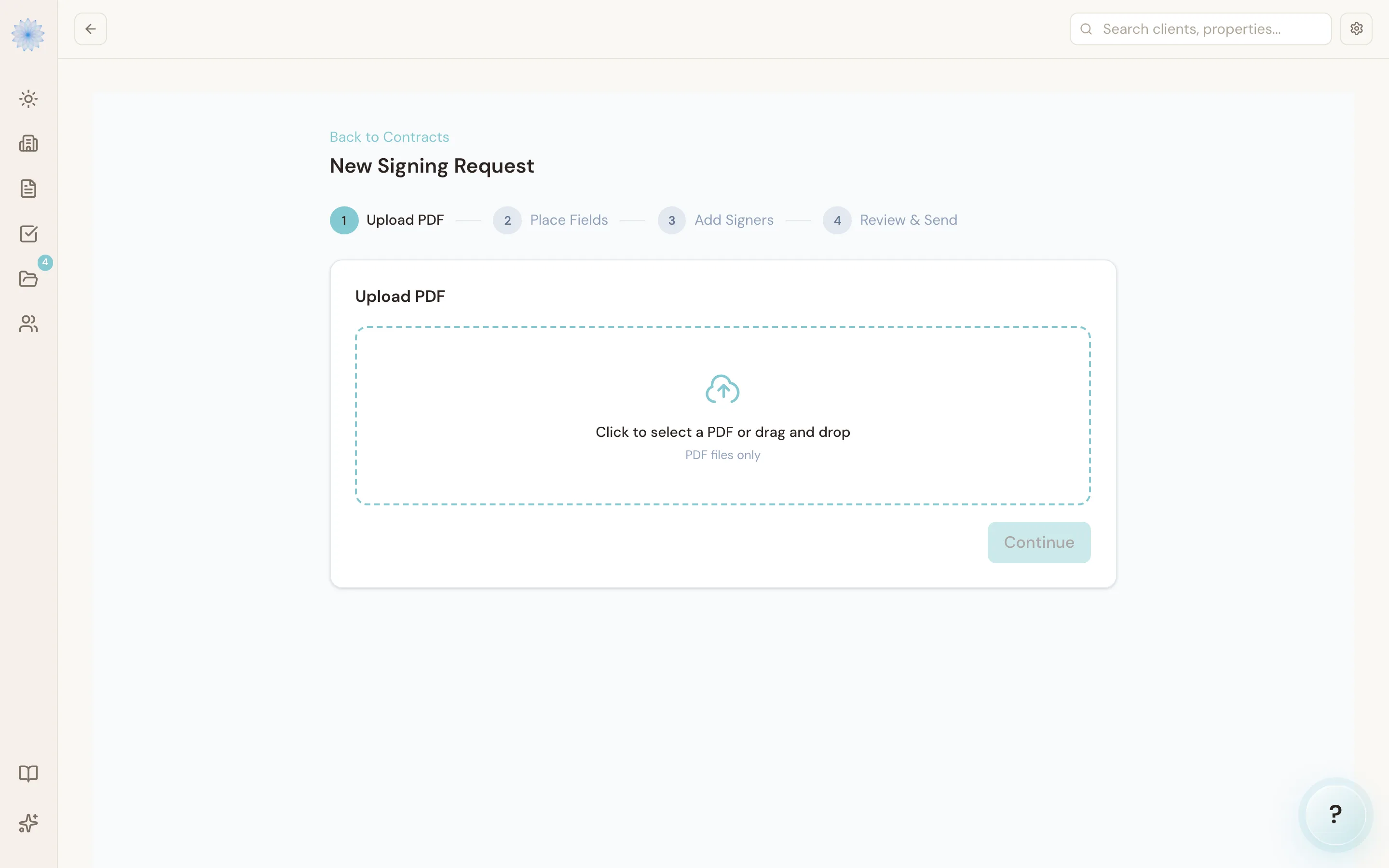 The Custom Sign upload step, ready to accept a PDF